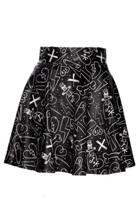 skater skirts are back, now upgraded and better than ever. Made from our signature high-stretch polyester blend, these skirts showcase vibrant Graffiti graphics created by renowned artist Jessica Louise
