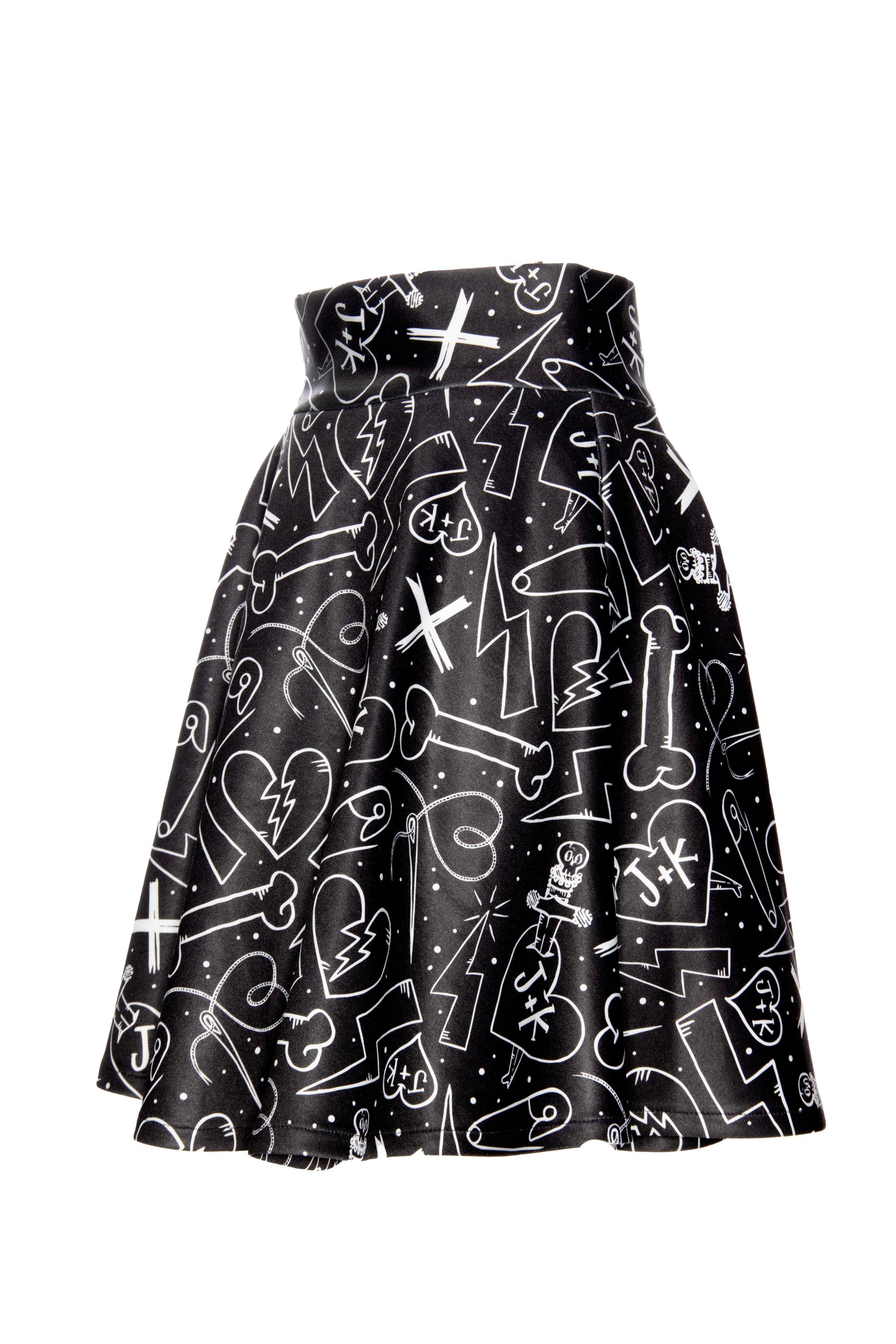 skater skirts are back, now upgraded and better than ever. Made from our signature high-stretch polyester blend, these skirts showcase vibrant Graffiti graphics created by renowned artist Jessica Louise