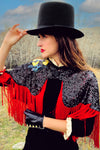 sequin fringe cape with witch appliquw