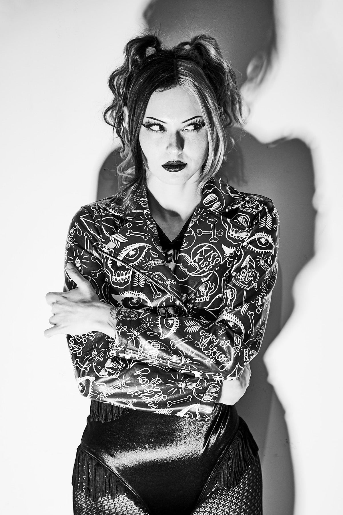 Jessica Louise Graffiti Moto Jacket – Vegan Leather Cropped