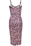 Pink skull leopard pencil dress with adjustable straps and ruched back Jessica Louise X Katakomb