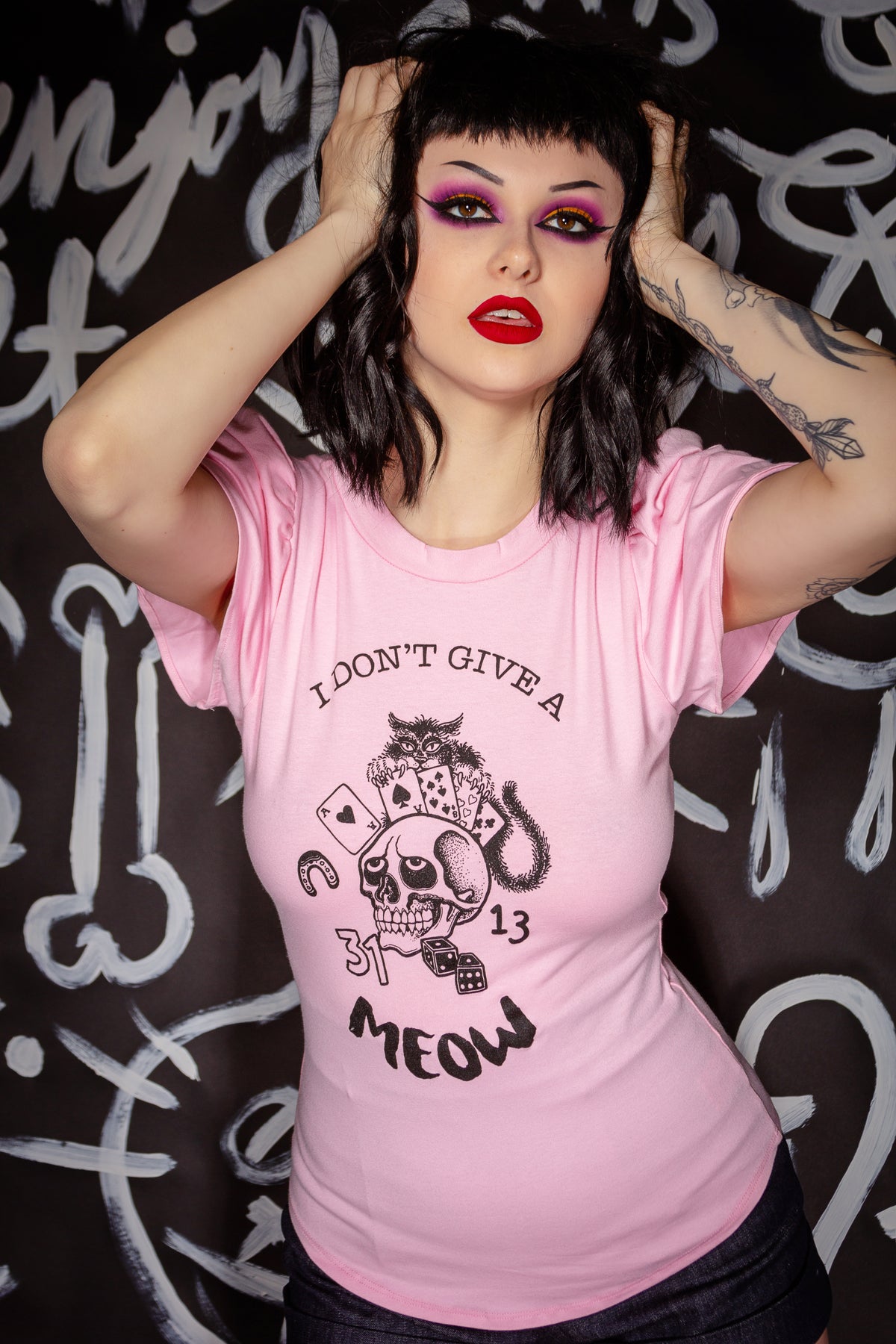 I don't Give a meow Pink Flutter Top - shopjessicalouise.com