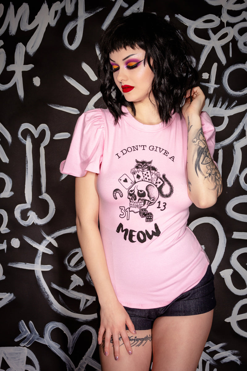 I don't Give a meow Pink Flutter Top - shopjessicalouise.com