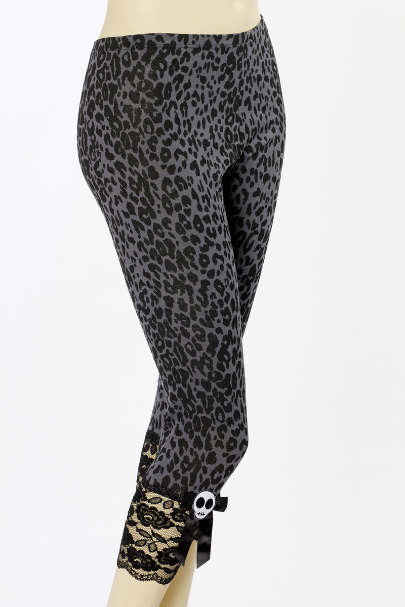 Leopard or Solid Black Capri Leggings with Skull & Bow - shopjessicalouise.com