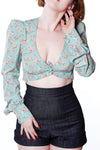 Marianne Vintage Roses Long Sleeve Cuffed Crop top - shopjessicalouise.com