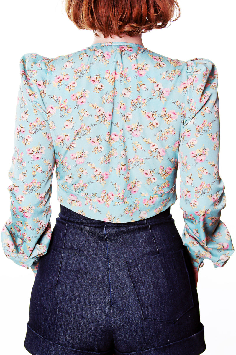 Marianne Vintage Roses Long Sleeve Cuffed Crop top - shopjessicalouise.com