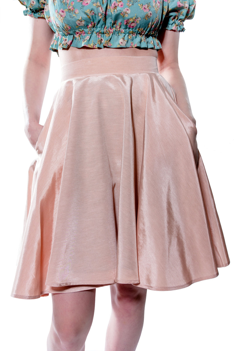 Pale Pink Lucille Above Knee Swing Skirt with Pockets - shopjessicalouise.com