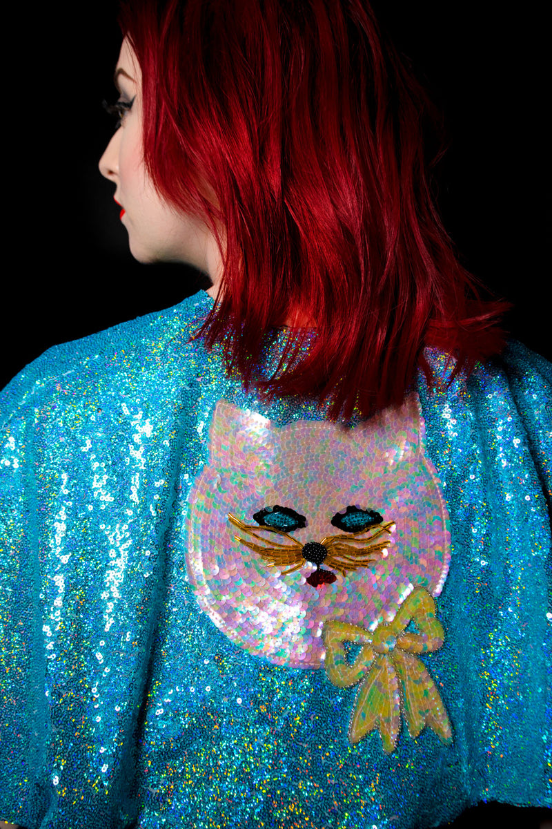 sequin cat cape by Los Angeles designer Jessica Louise