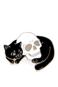 Black Cat Hugging Skull Pin - shopjessicalouise.com