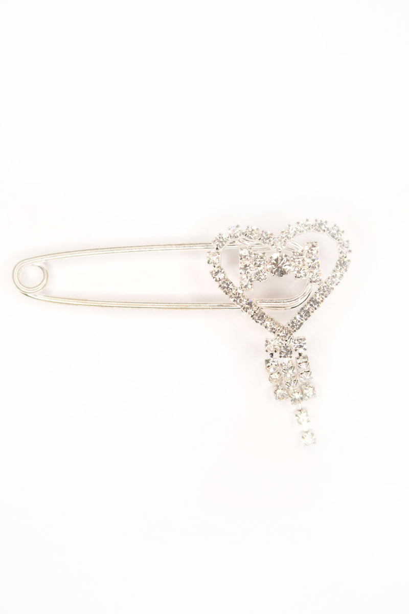 Diamante Heart Safety Pin Brooch