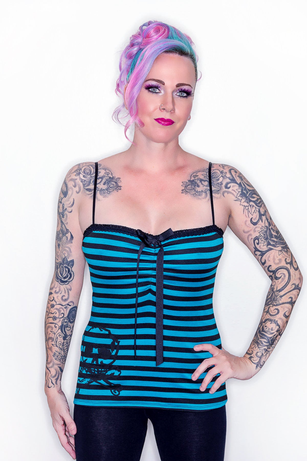 Avril Striped Skull Tank- skull tanks for women-Jessica Louise