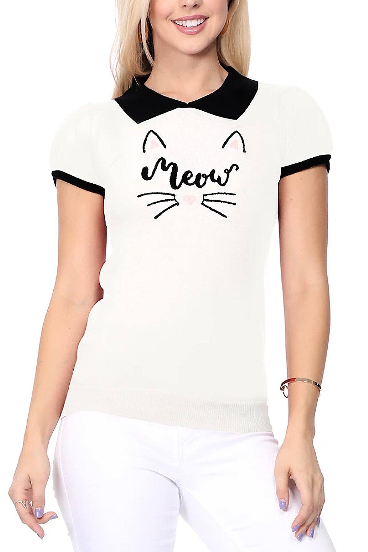 Meow Collared Sweater Top