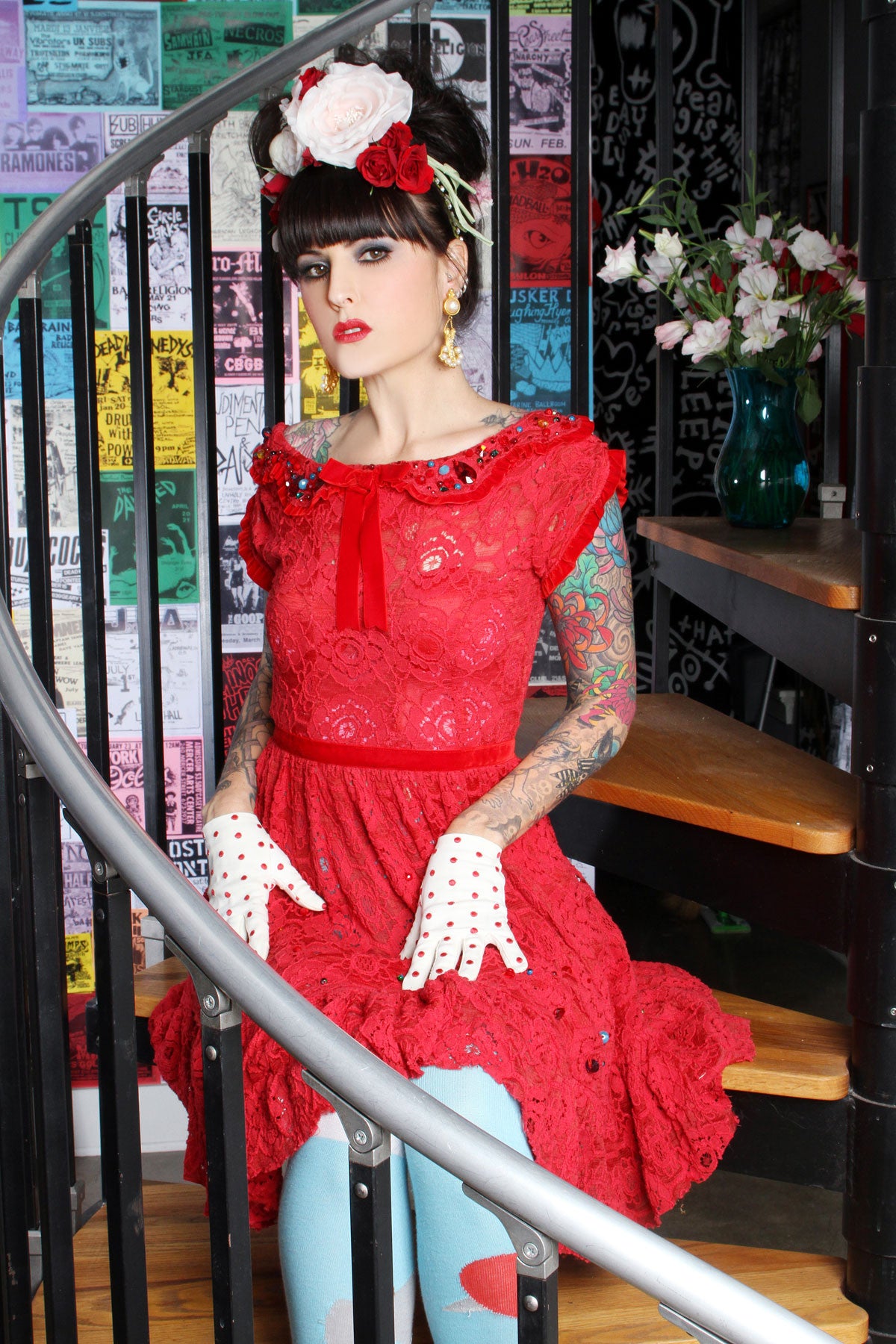 Jessica Louise Lace Overdyed Rose Red Dress