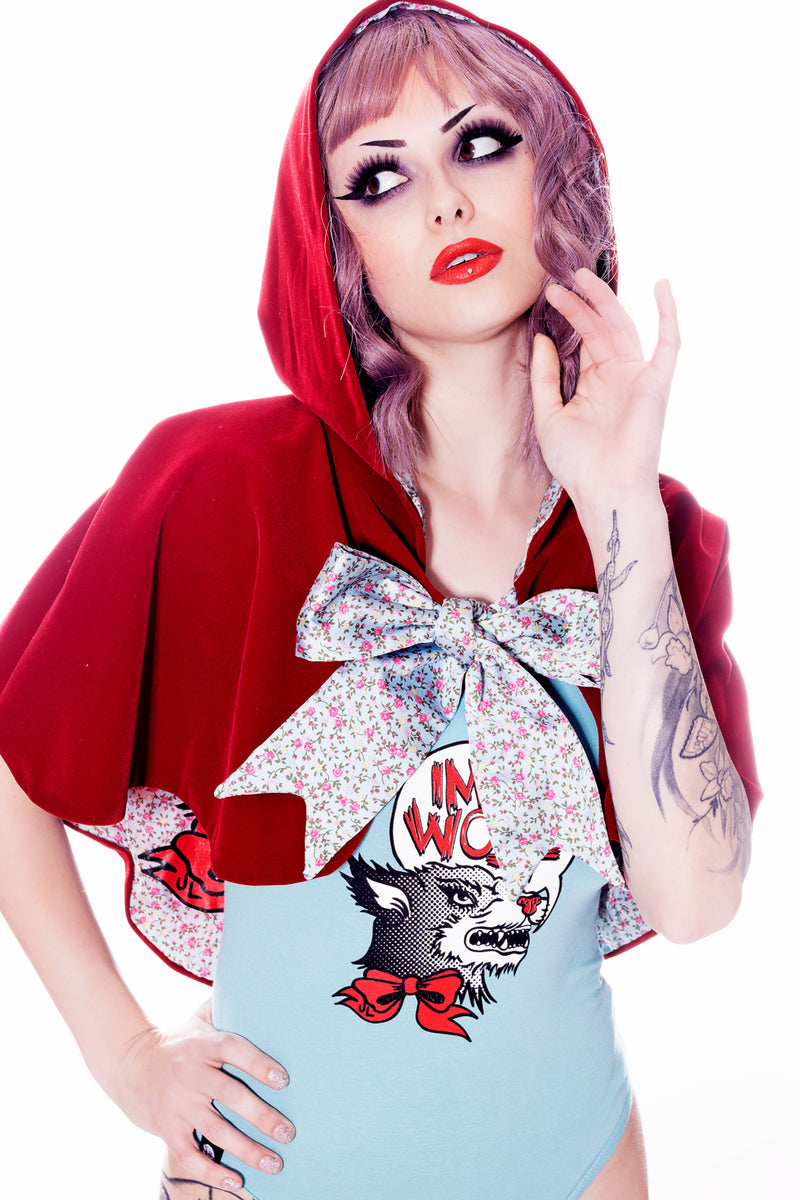 Red Velveteen Hooded Wolf Cape - shopjessicalouise.com