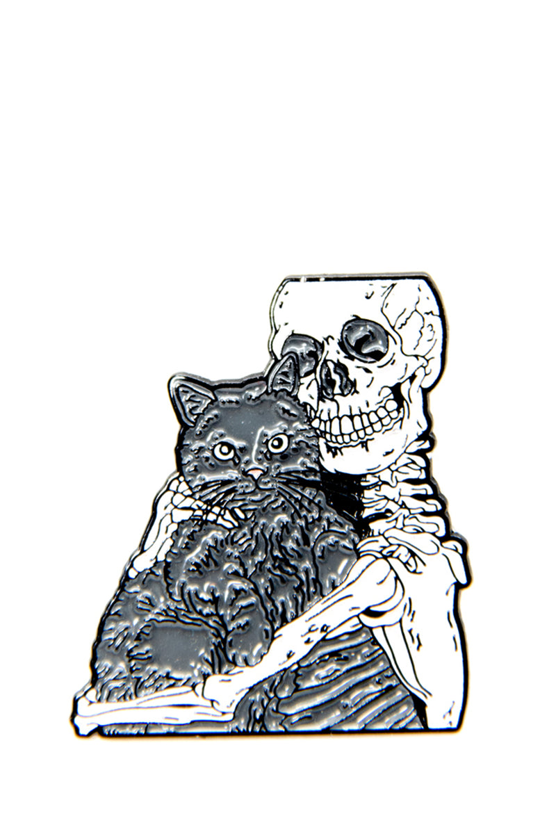 Skeleton hugging Cat enamel pin - shopjessicalouise.com