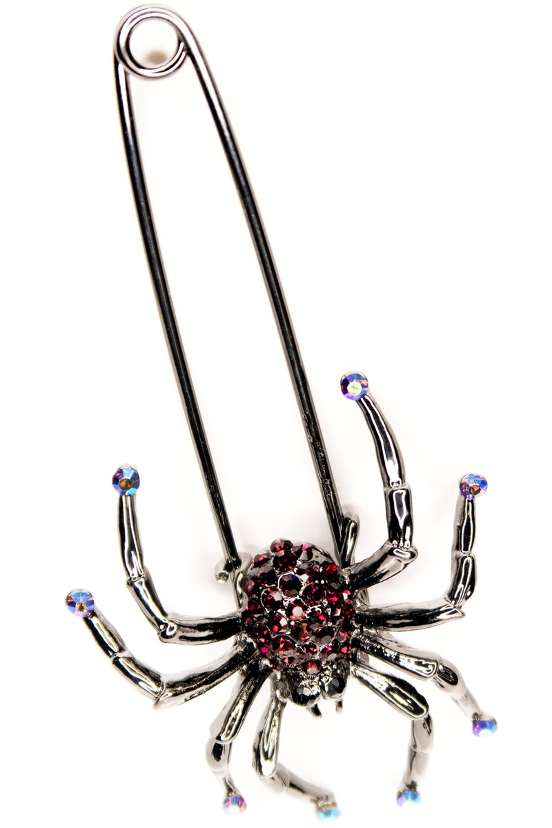 Diamante Spider Safety Pin Brooch