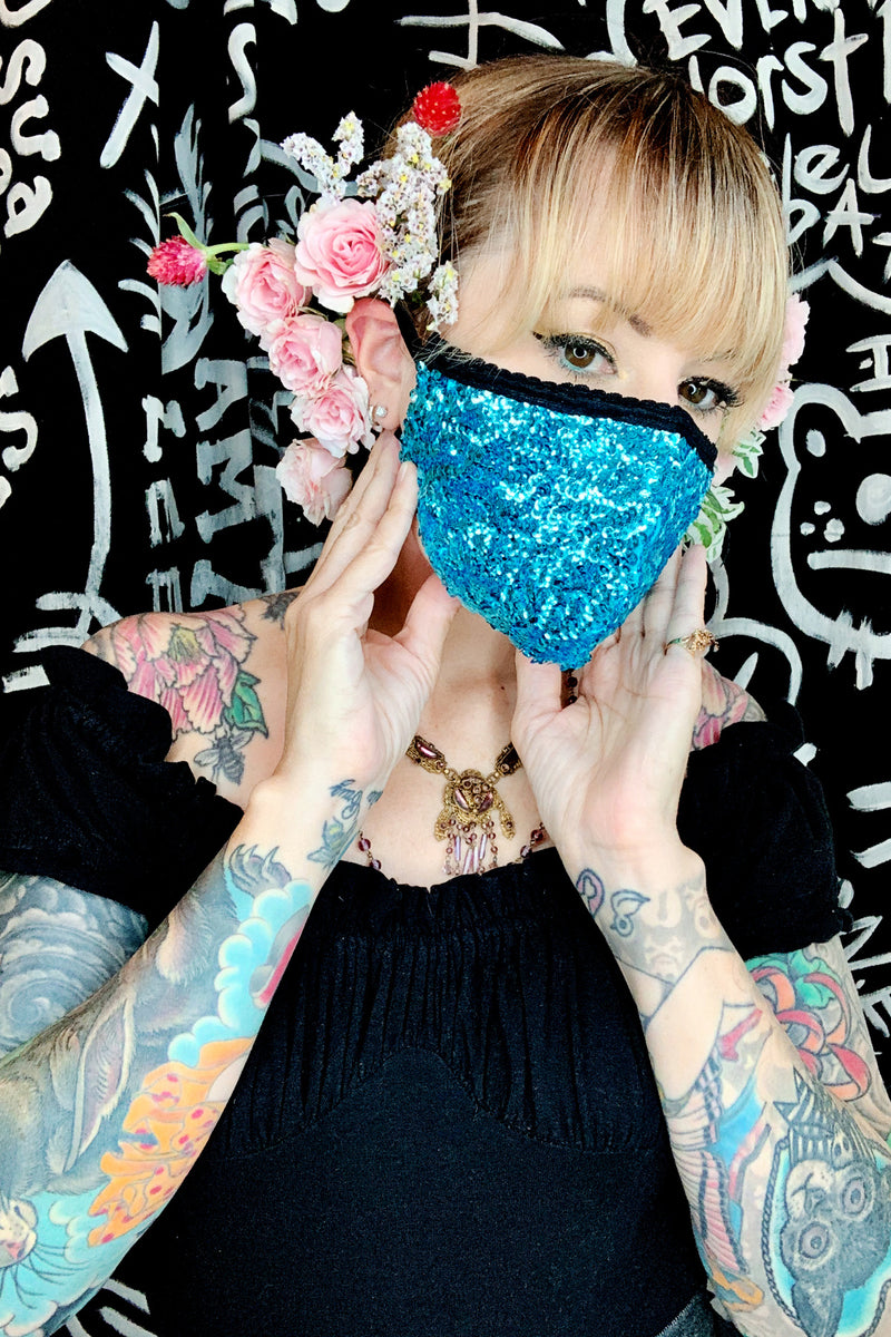 turquoise sequin face mask